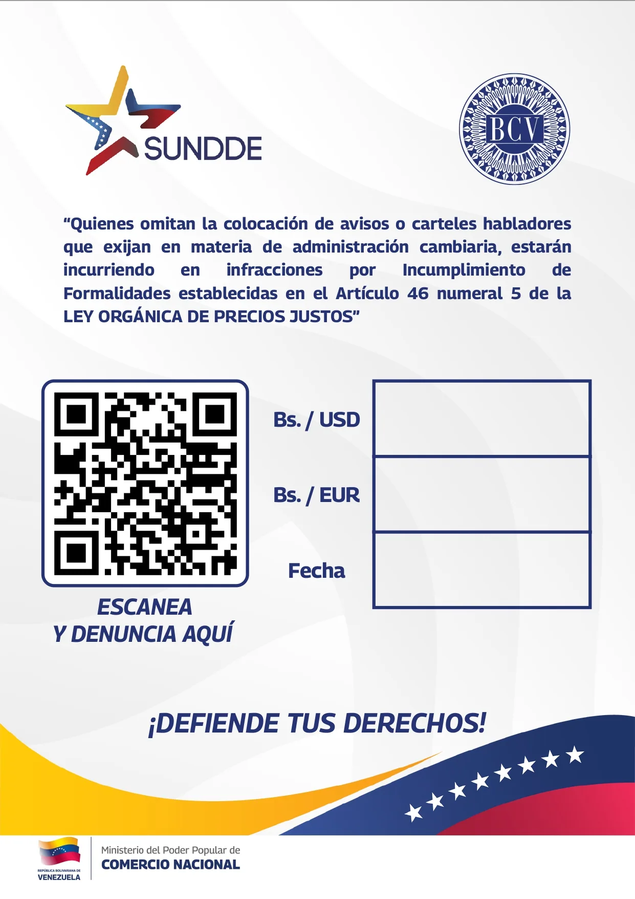 SUNDDE poster with today's exchange rates